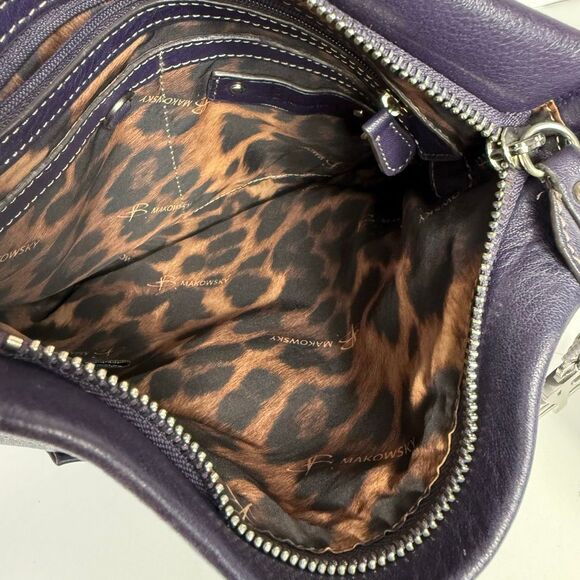B. Makowsky Buckle Purple Crossbody Leather Bag - Picture 7 of 8